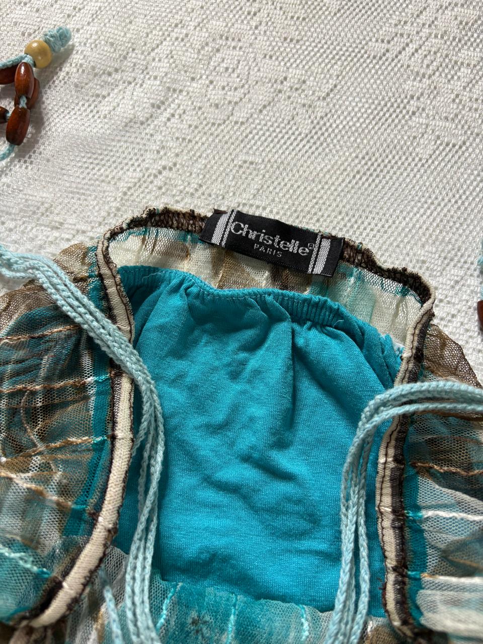 Graphic sheer layered halter top