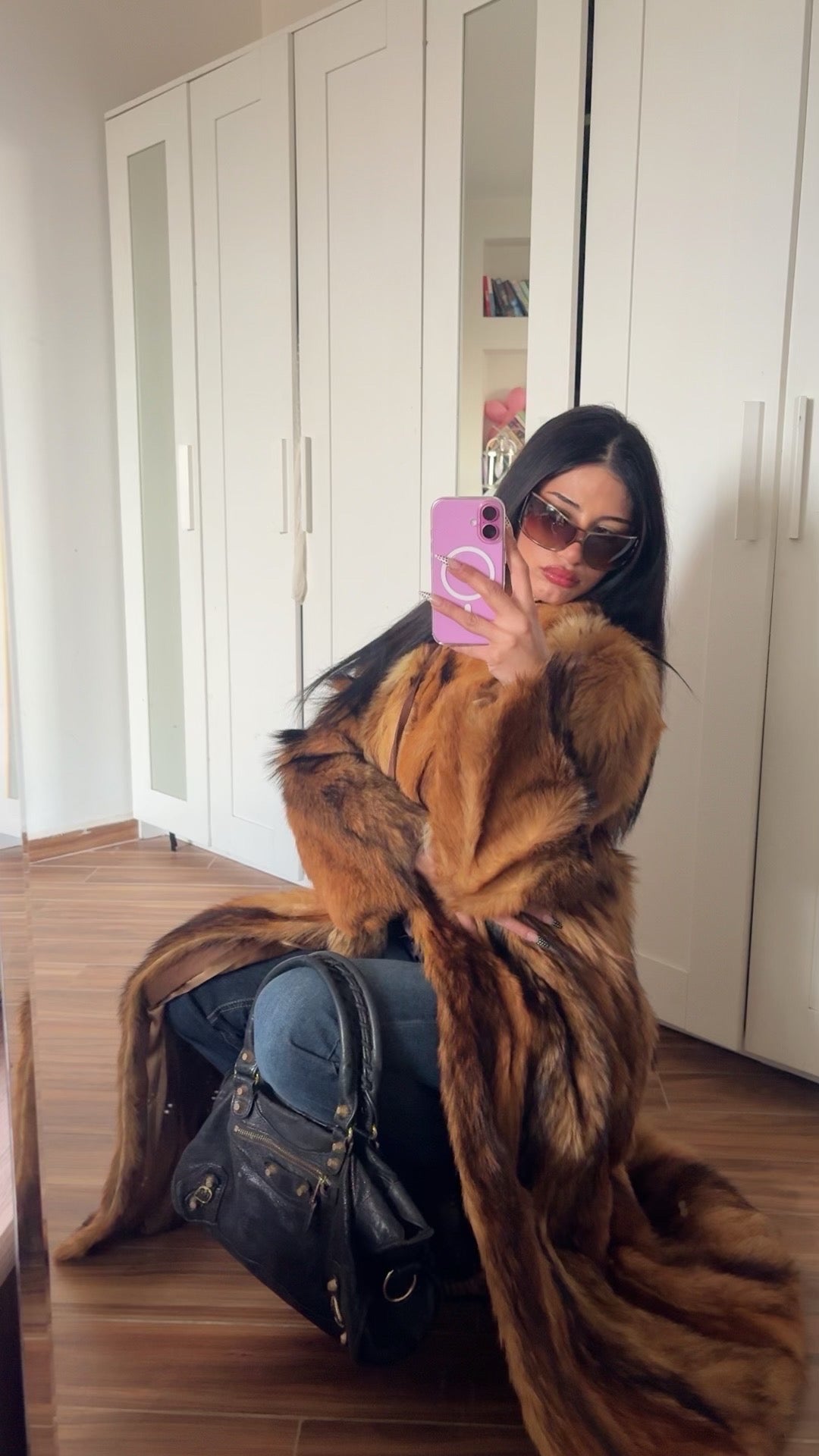 Long real fox fur coat