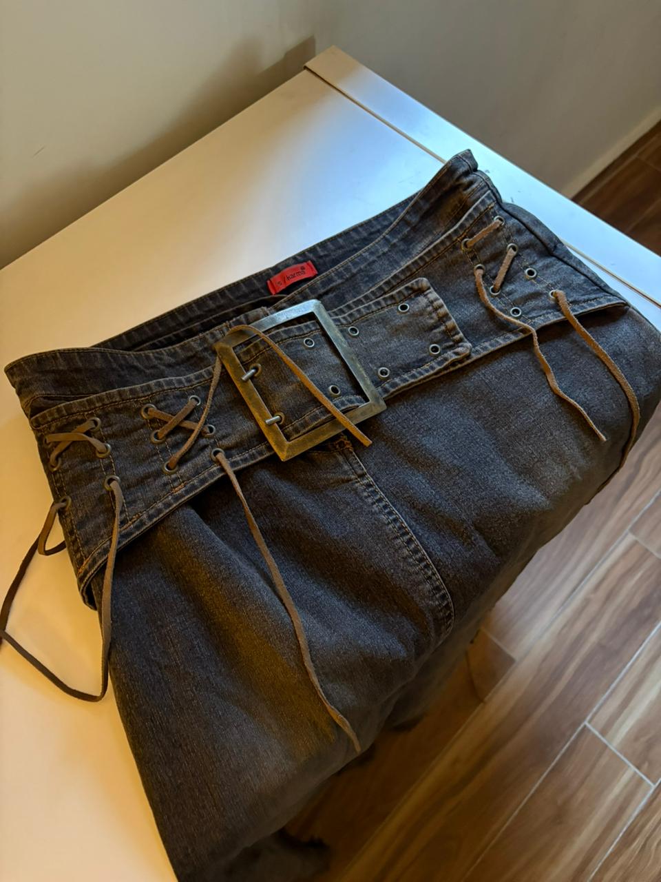 2000s denim maxi belted skirt