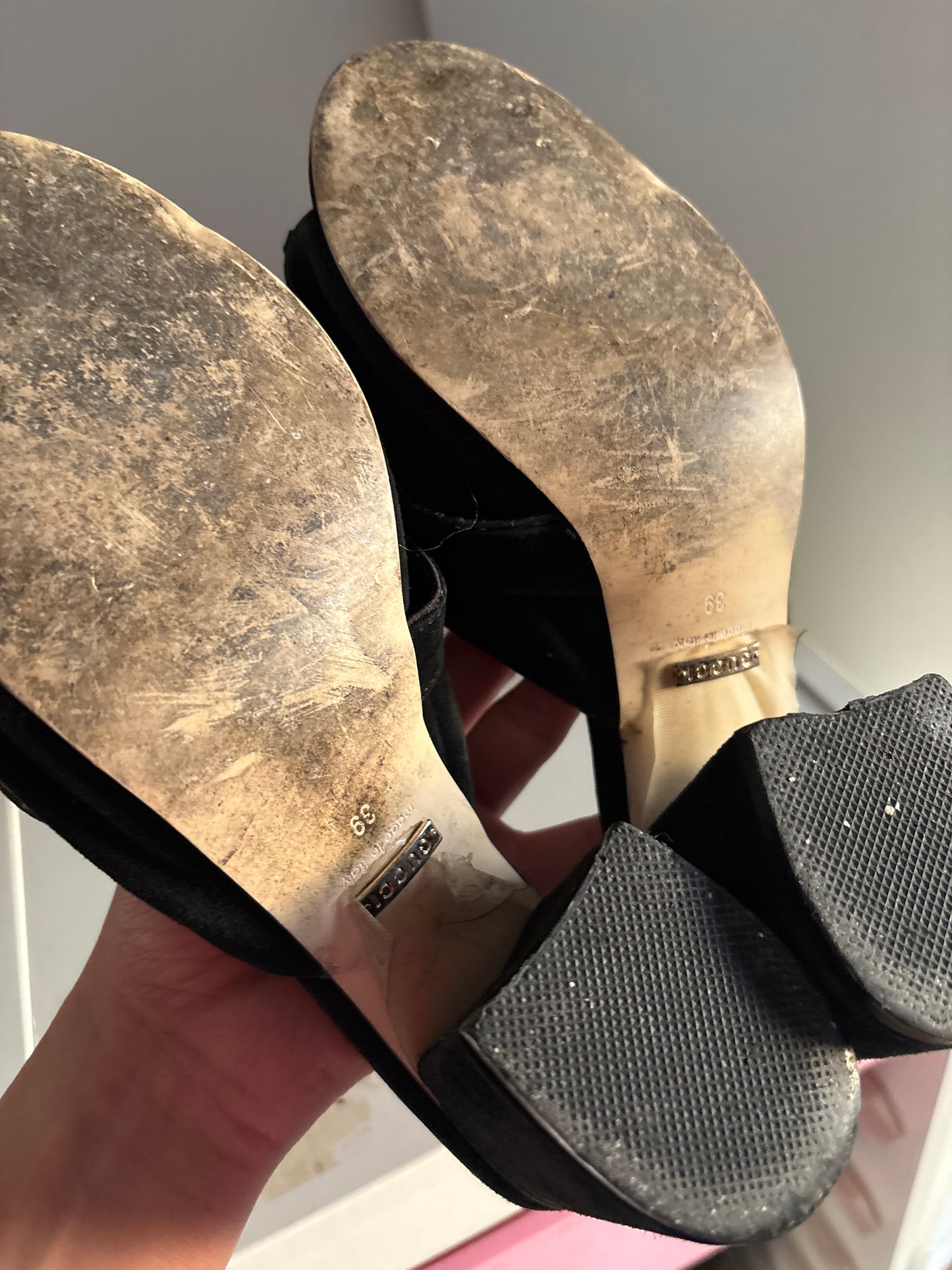 Gucci marmont fringe suede mules