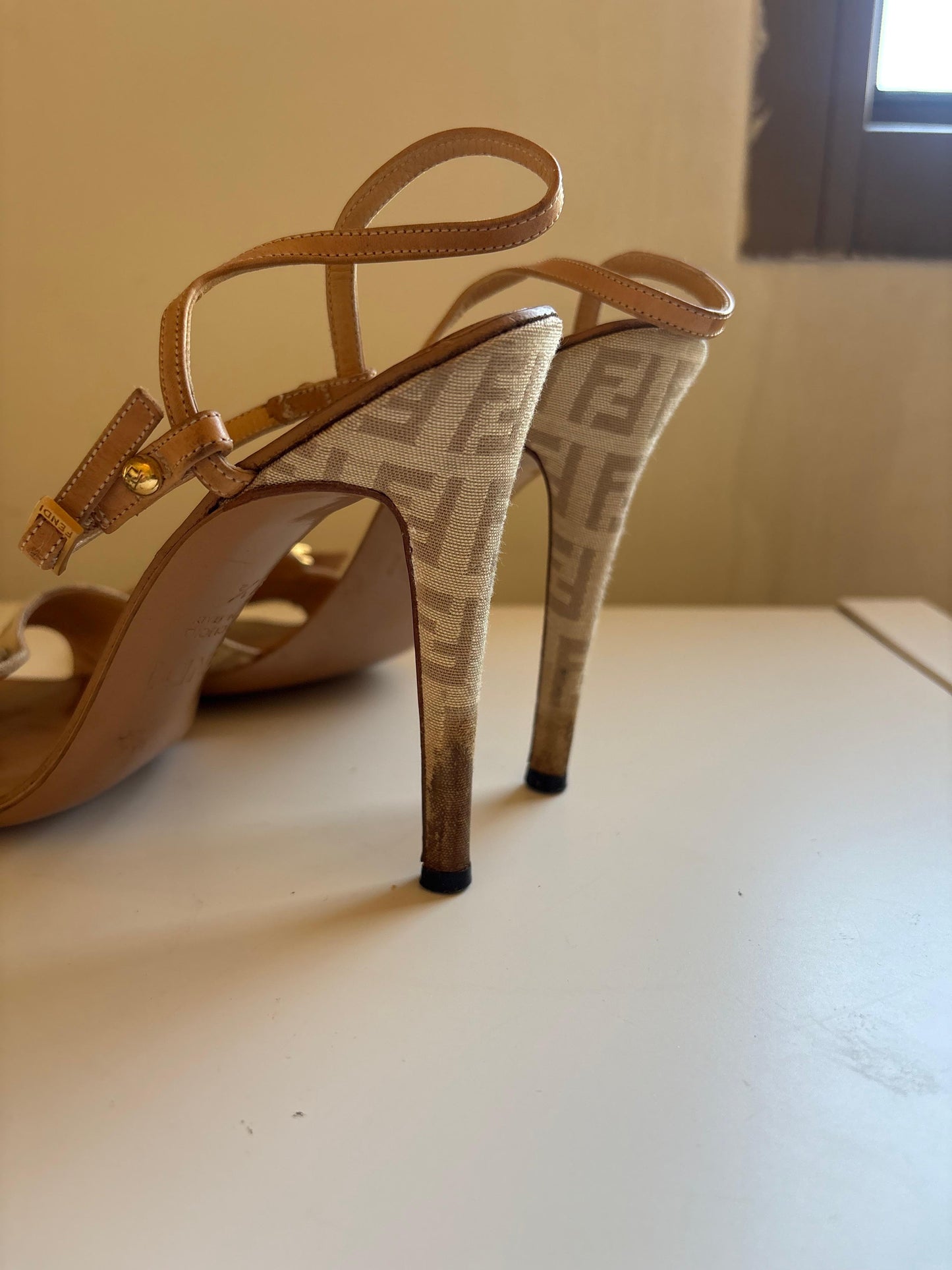 Fendi ankle strap monogram heels