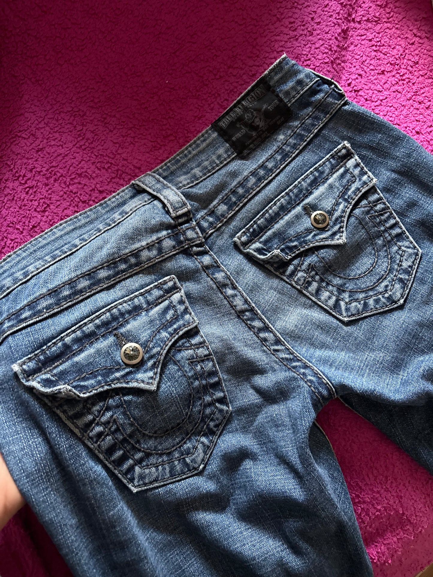 True religion bling rhinestone low rise jeans
