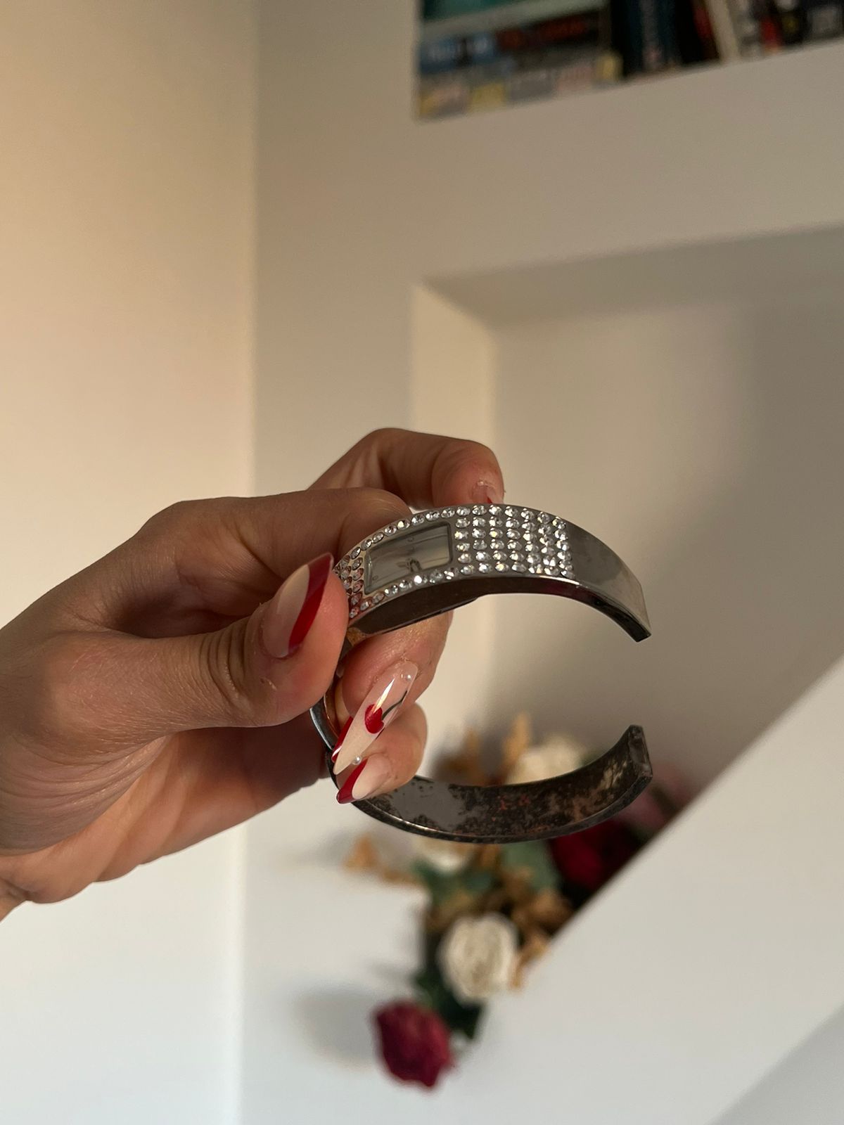 Rhinestones silver vintage watch