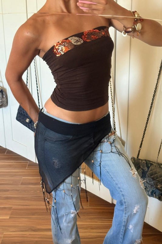 Fringed netted  scarf