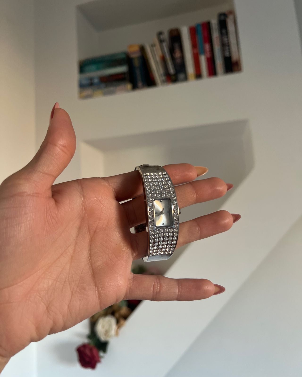 Rhinestones silver vintage watch