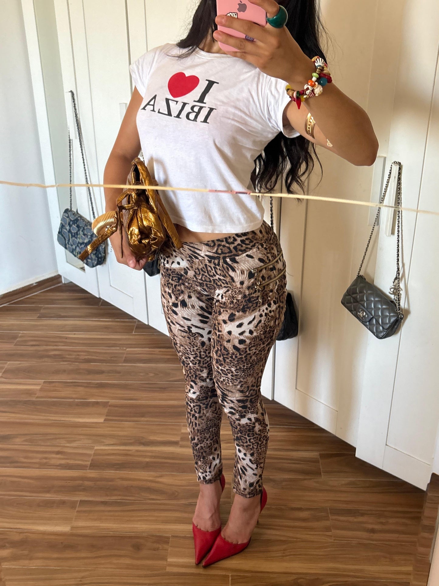 Leopard low waist skinny pants