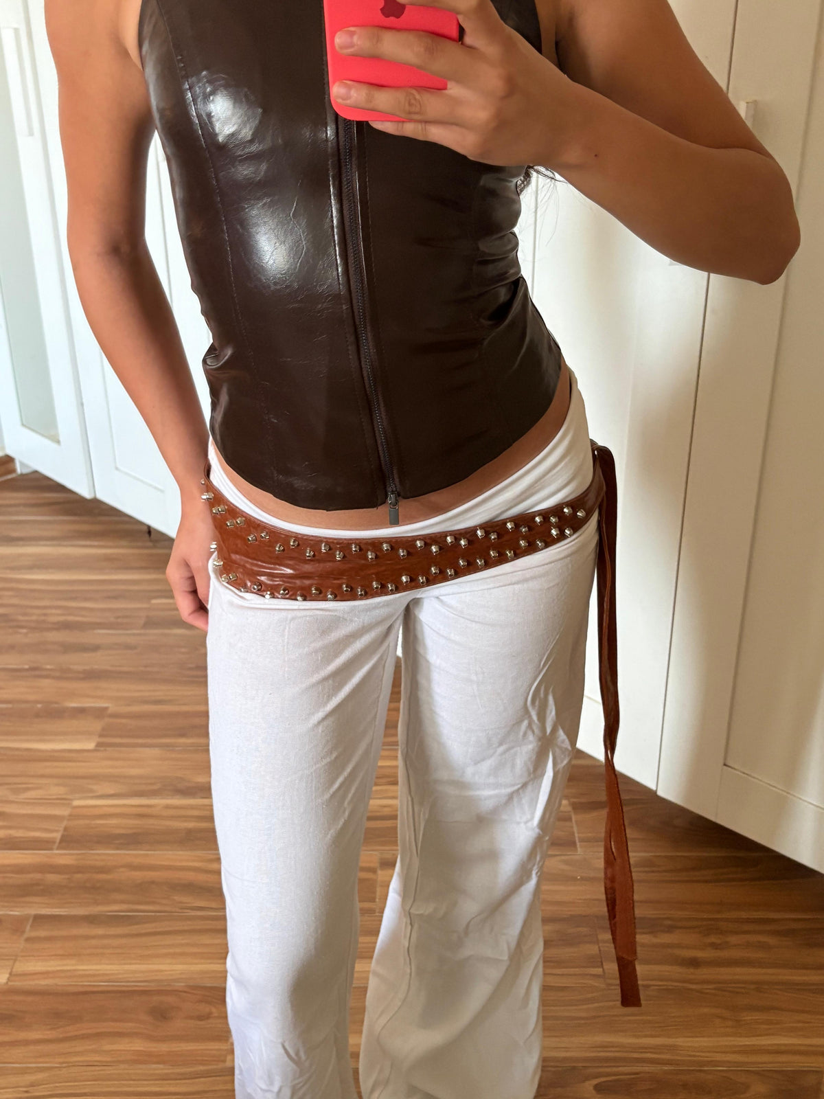 Wide leather studded belt