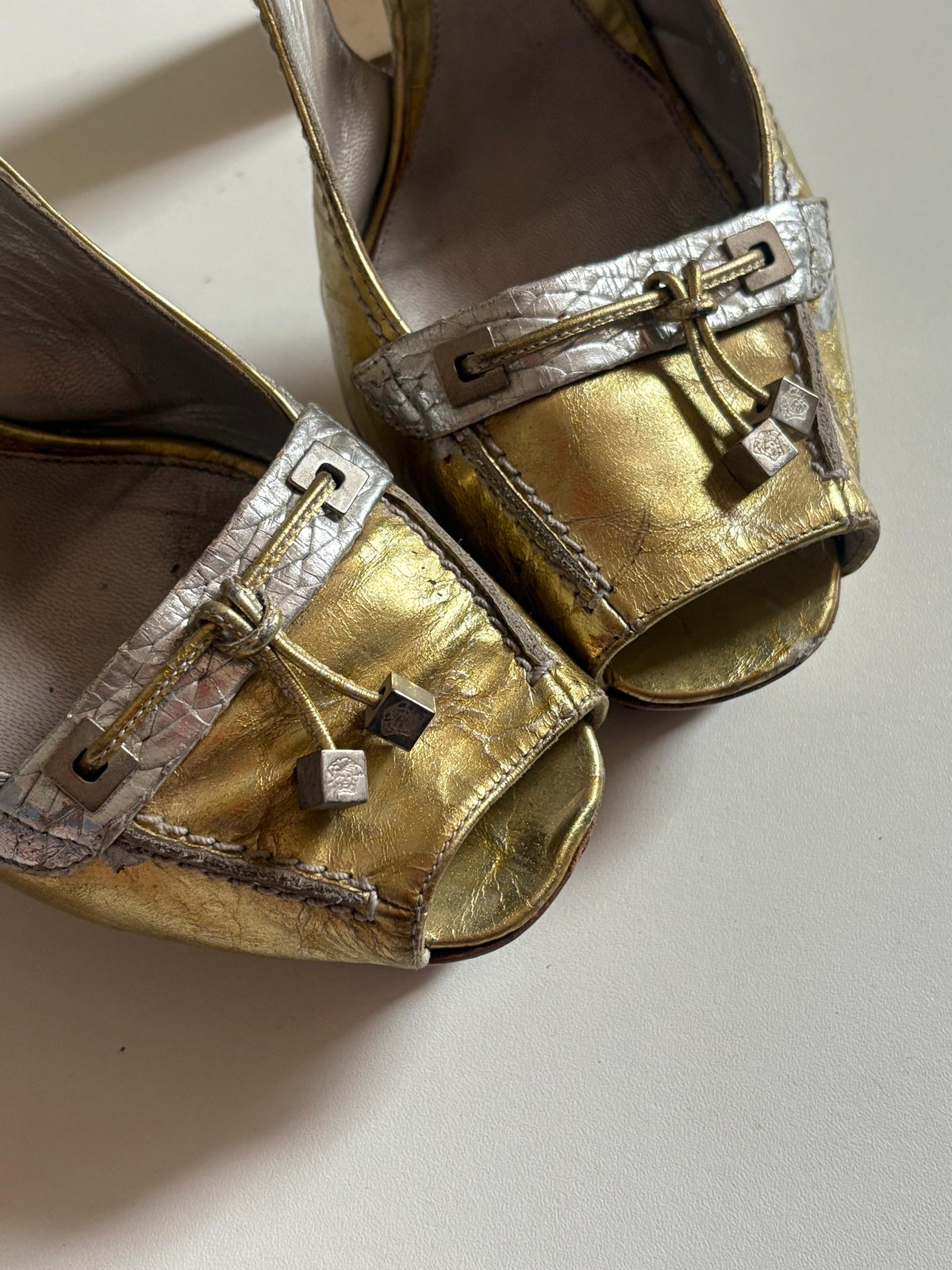 Versace metallic gold heels