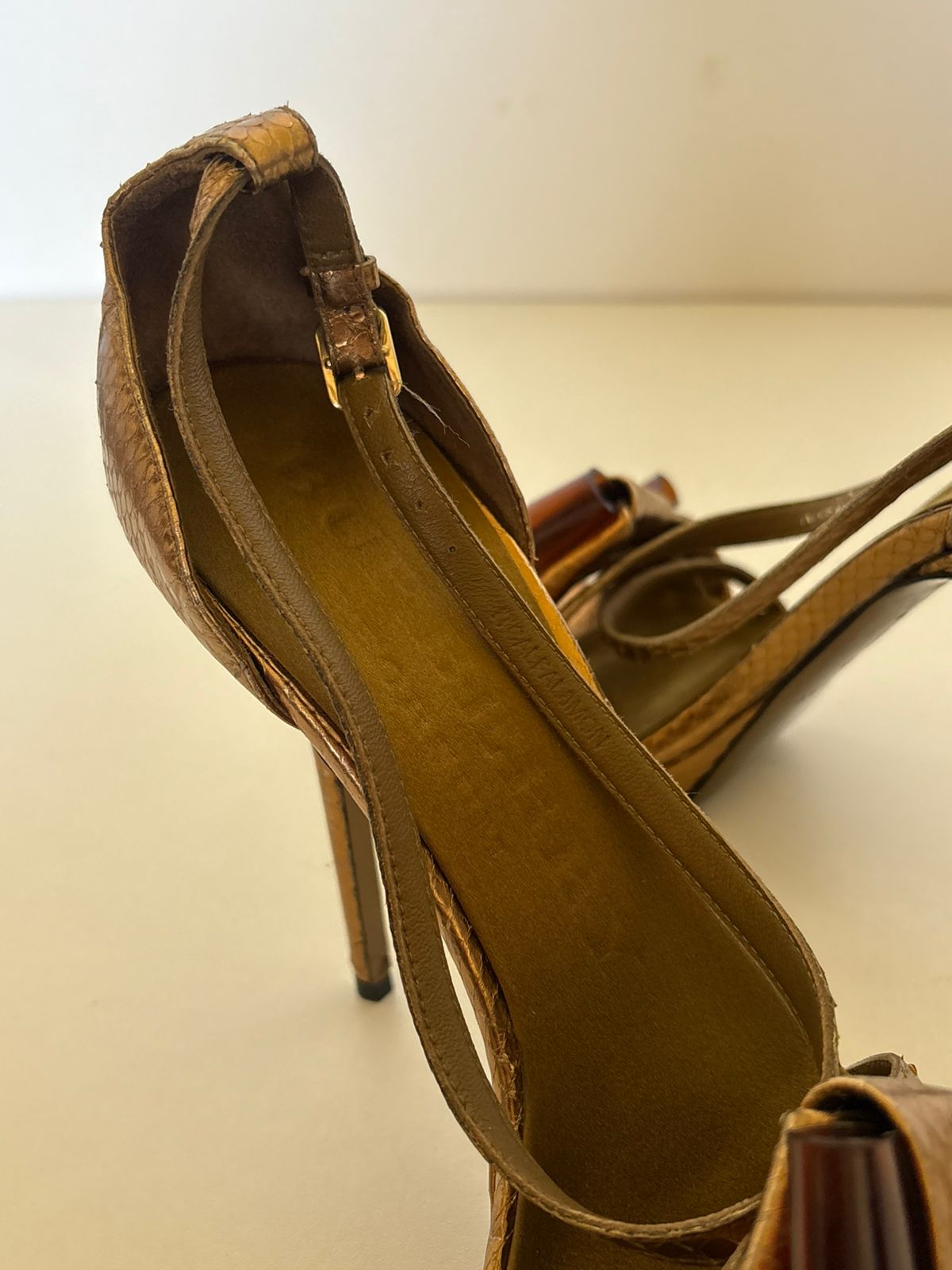 Burberry python leather platform bow
