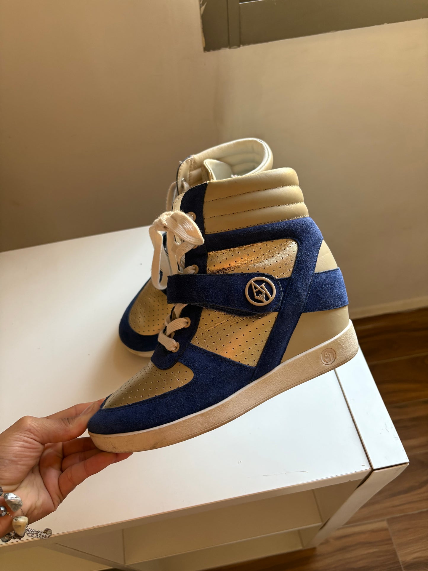 Armani jeans high top wedge sneakers