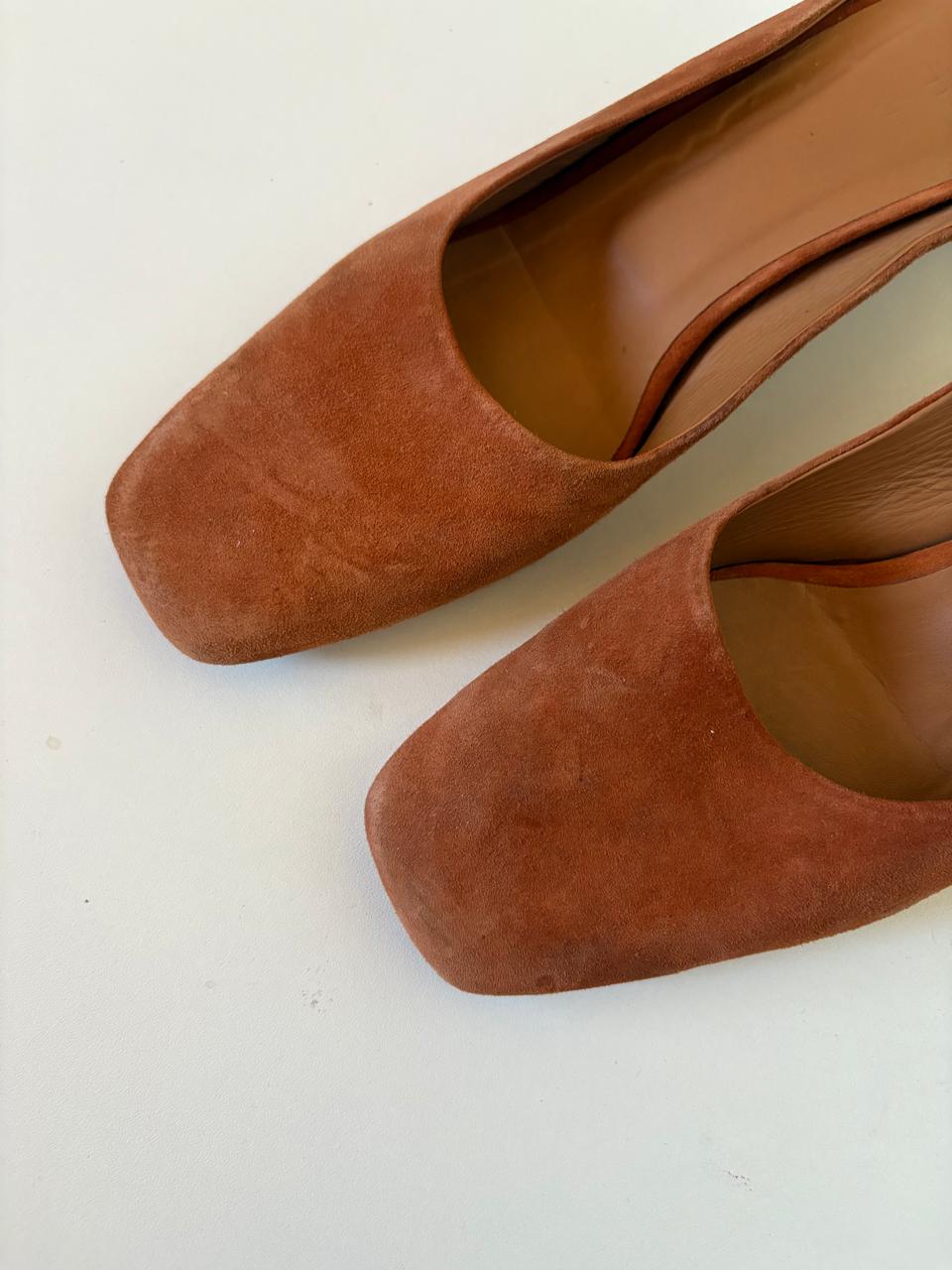 Byfar suede square toe low block heel mules