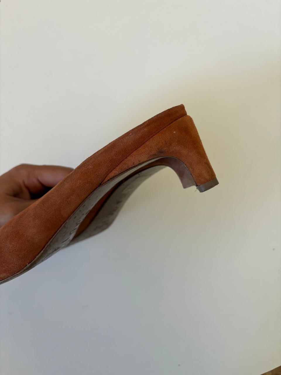 Byfar suede square toe low block heel mules