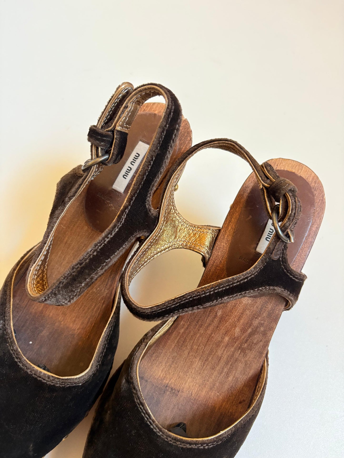 Miu Miu velvet studded wooden heels