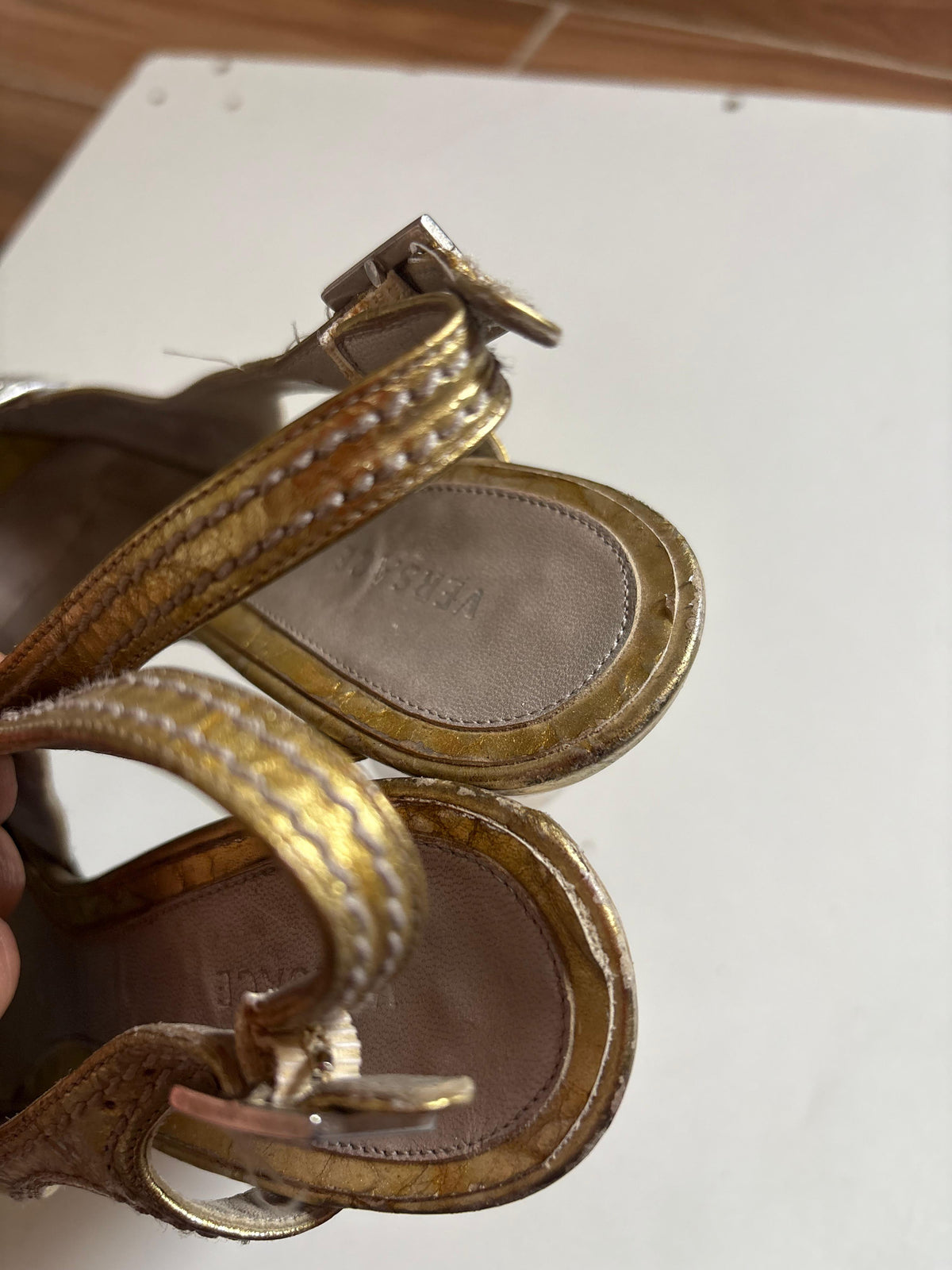 Versace metallic gold heels