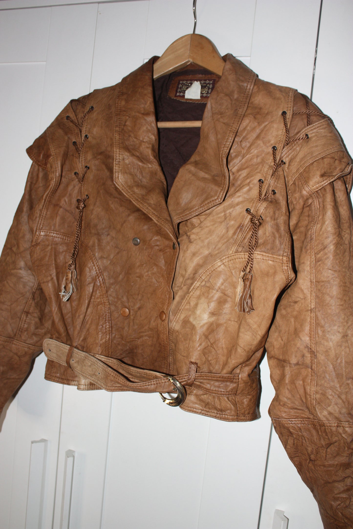 Camel brown leather button up