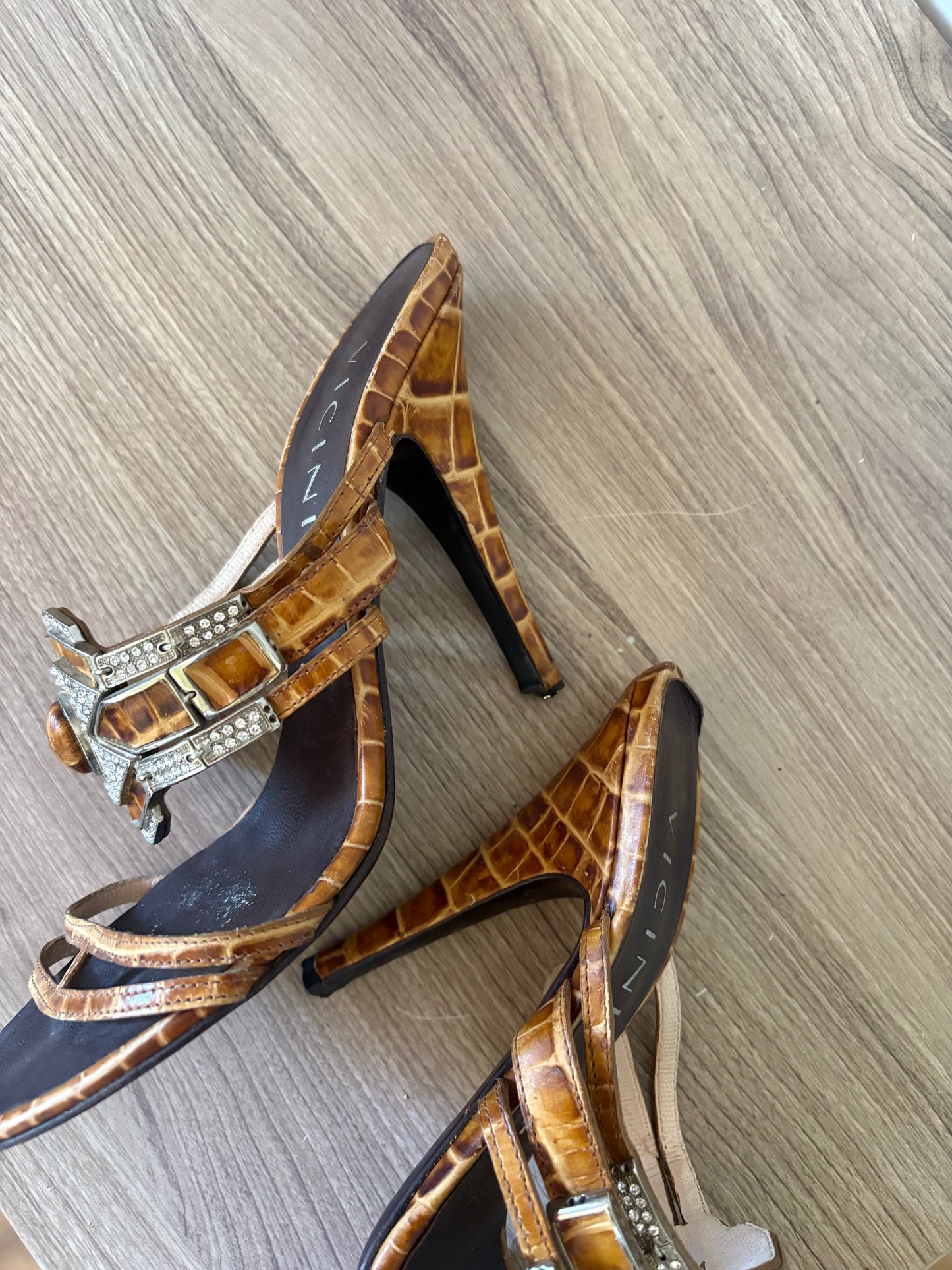 Giuseppe Zanotti Vicini vintage leather croc rhinestone heels