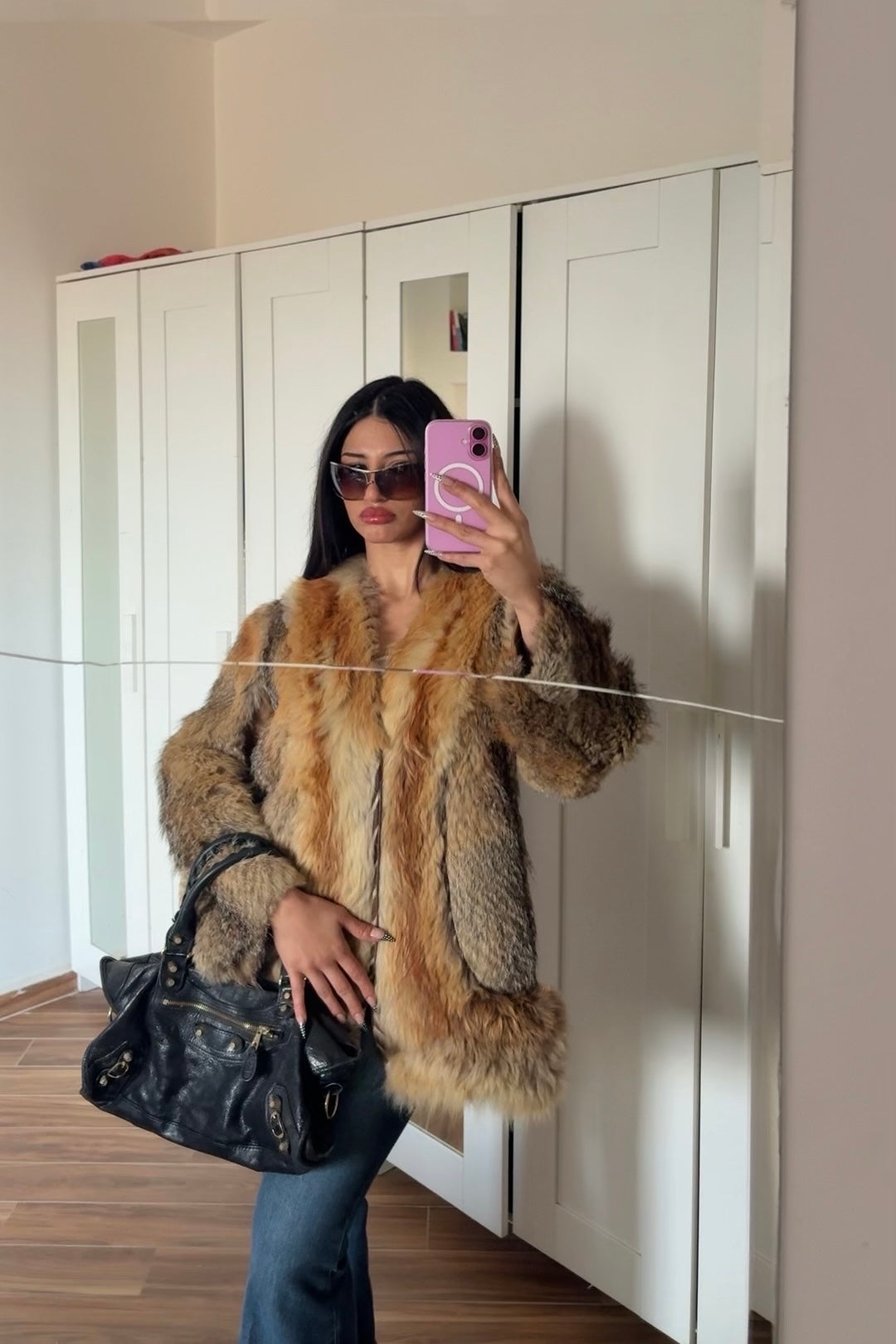 Real fur coat with no buttons