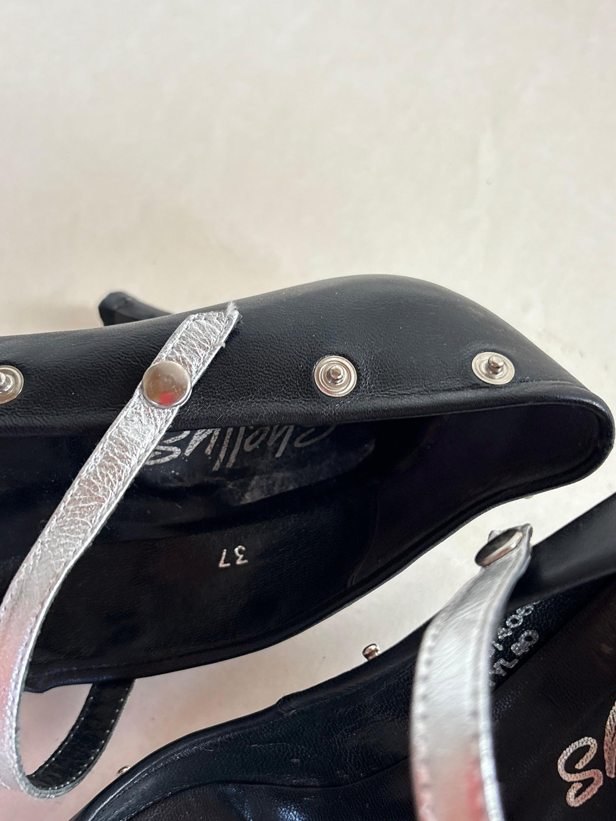 Shellys leather studded heels