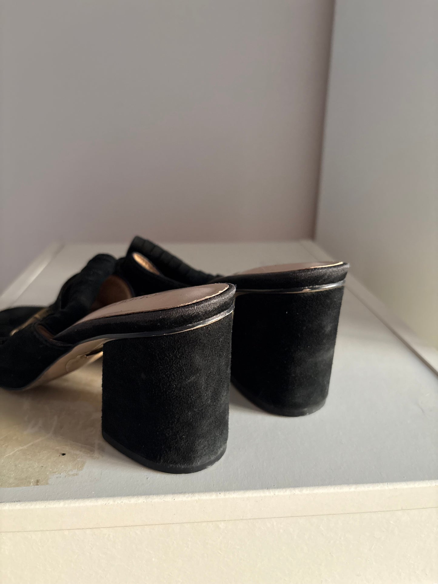 Gucci marmont fringe suede mules