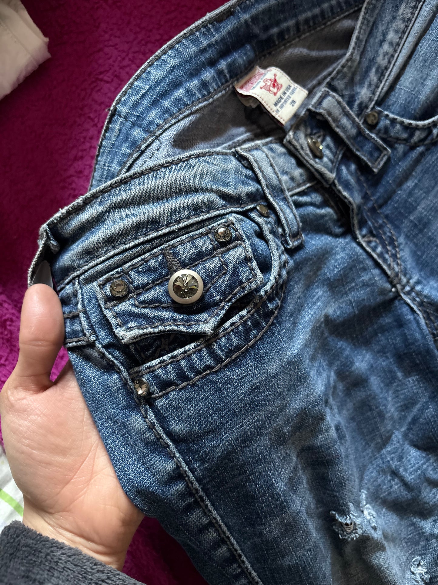 True religion bling rhinestone low rise jeans
