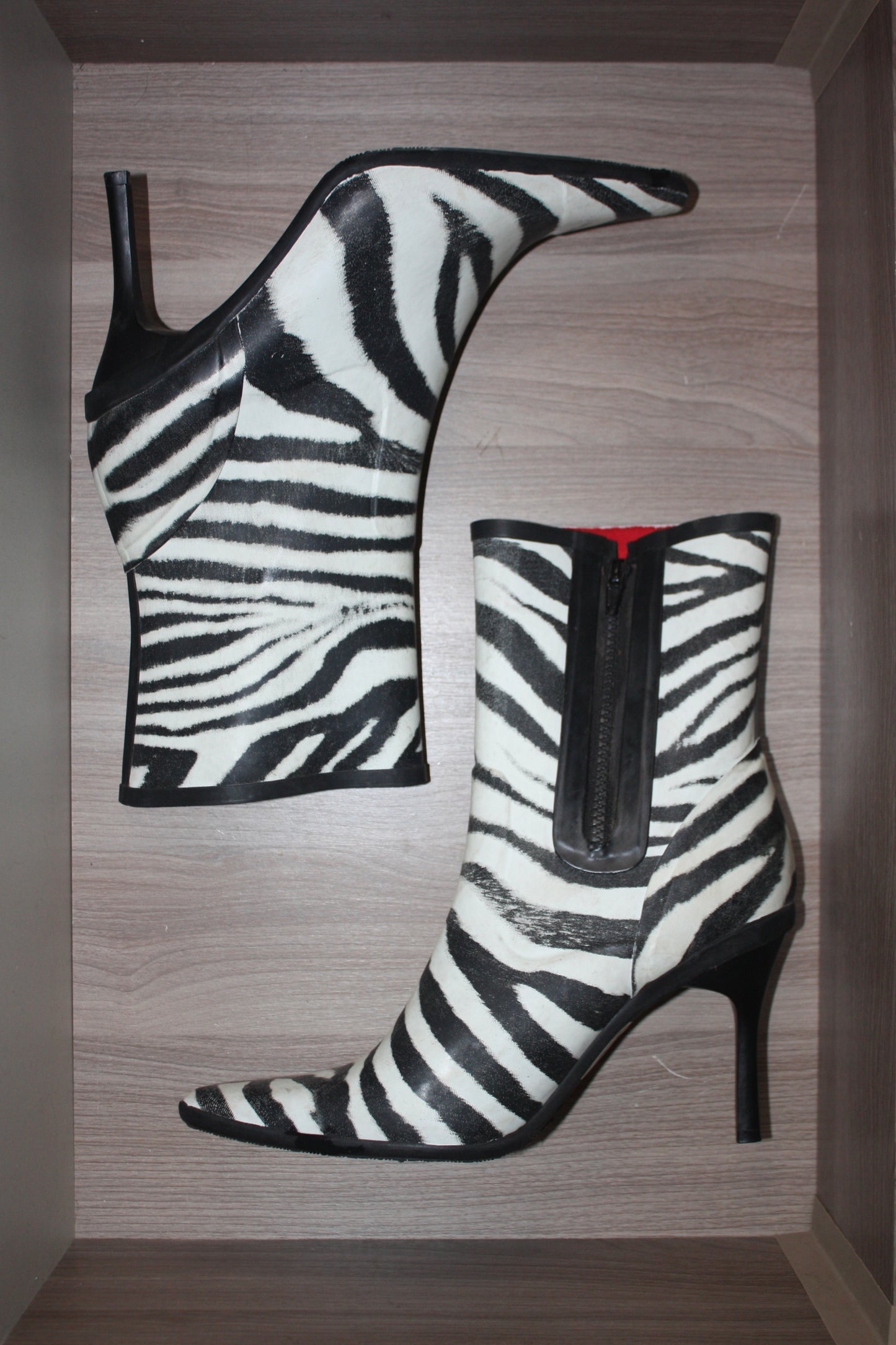 Zebra rubber heeled boots