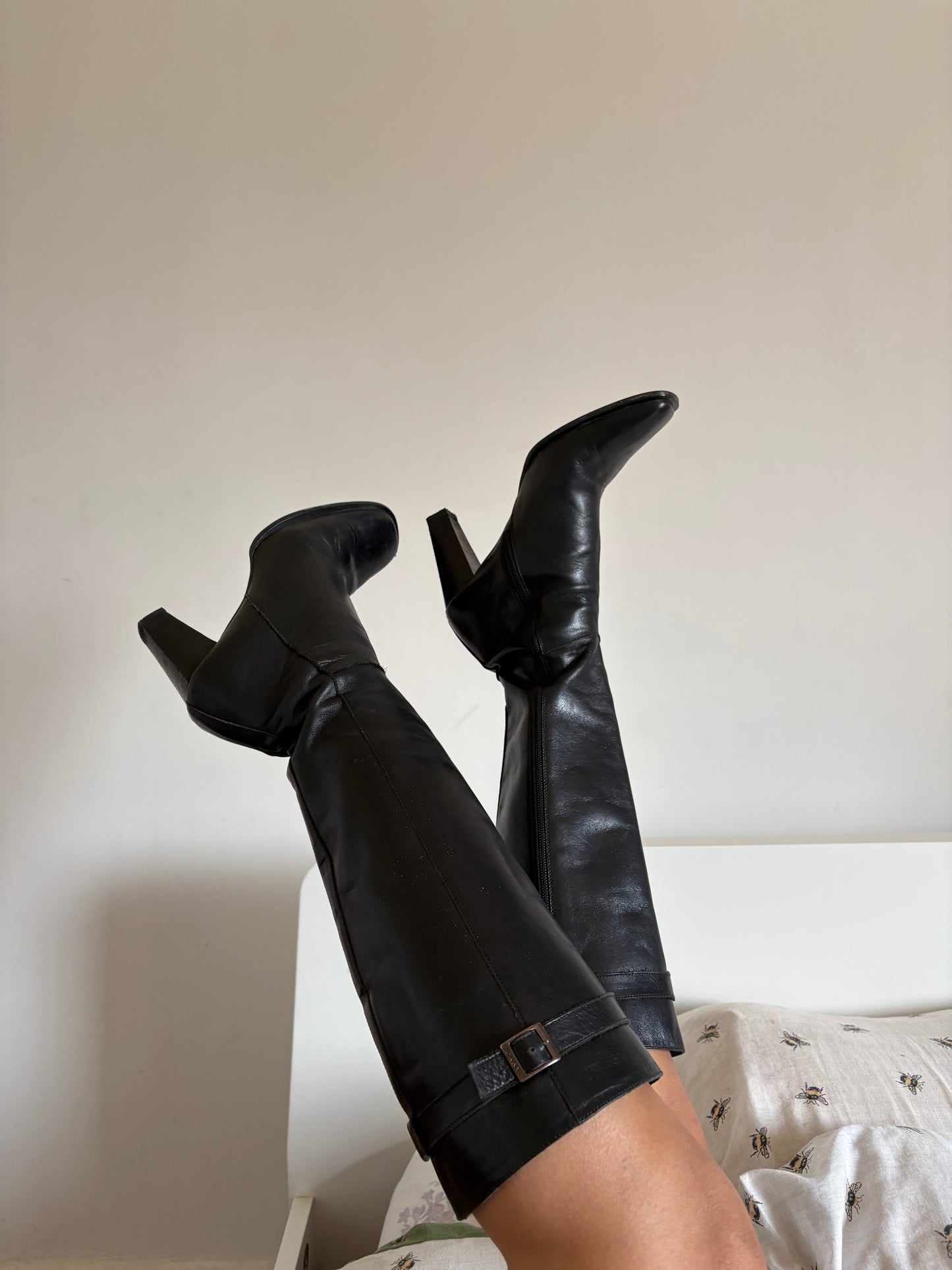 Dkny leather square toe knee high boots