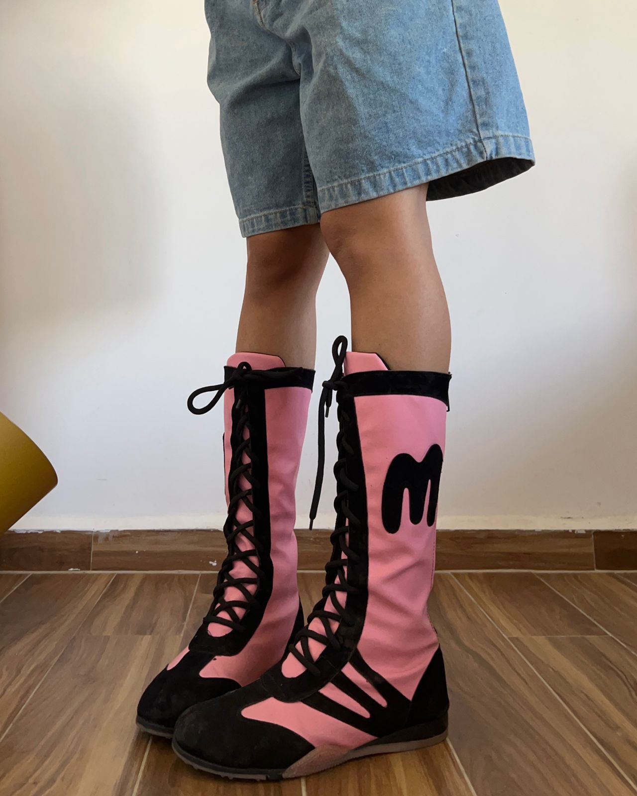 Pink boxing tie up shoes
