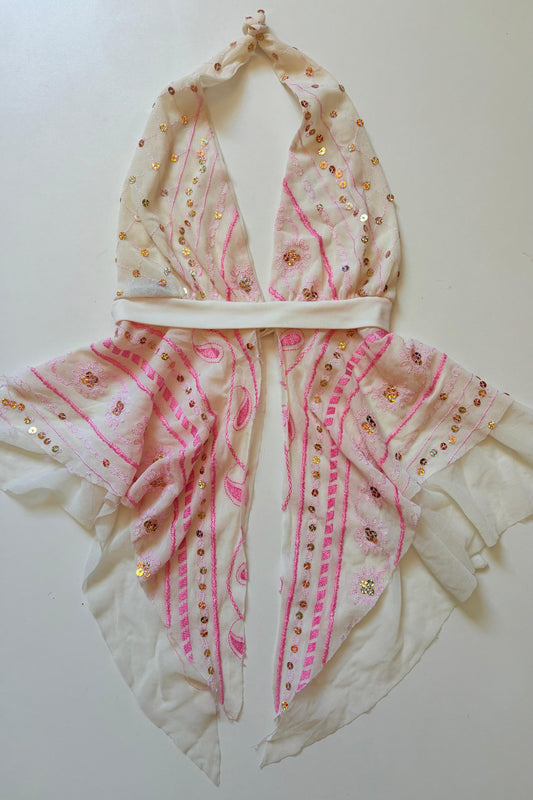 2000s embroidery hallter backless top