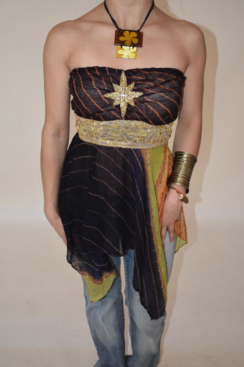 Beaded asymmetrical hobo top