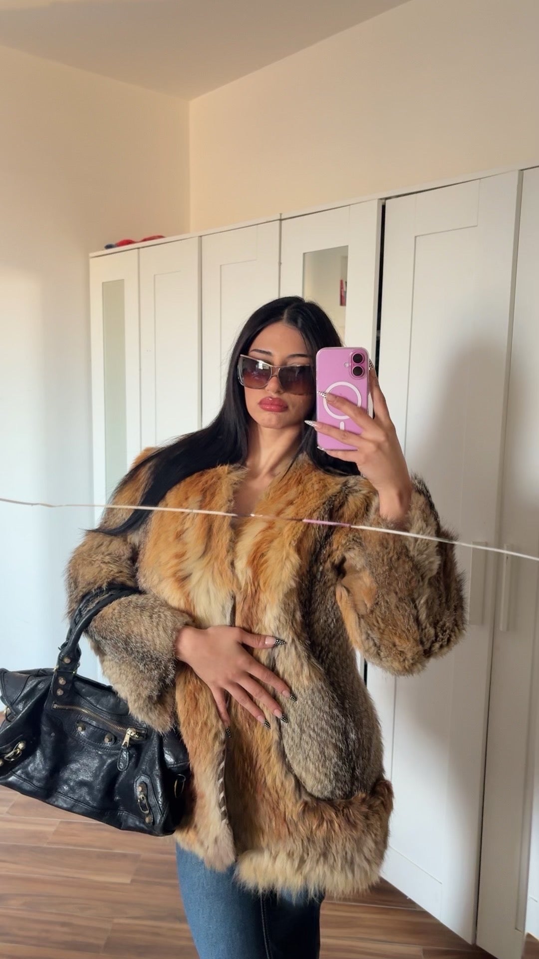Real fur coat with no buttons