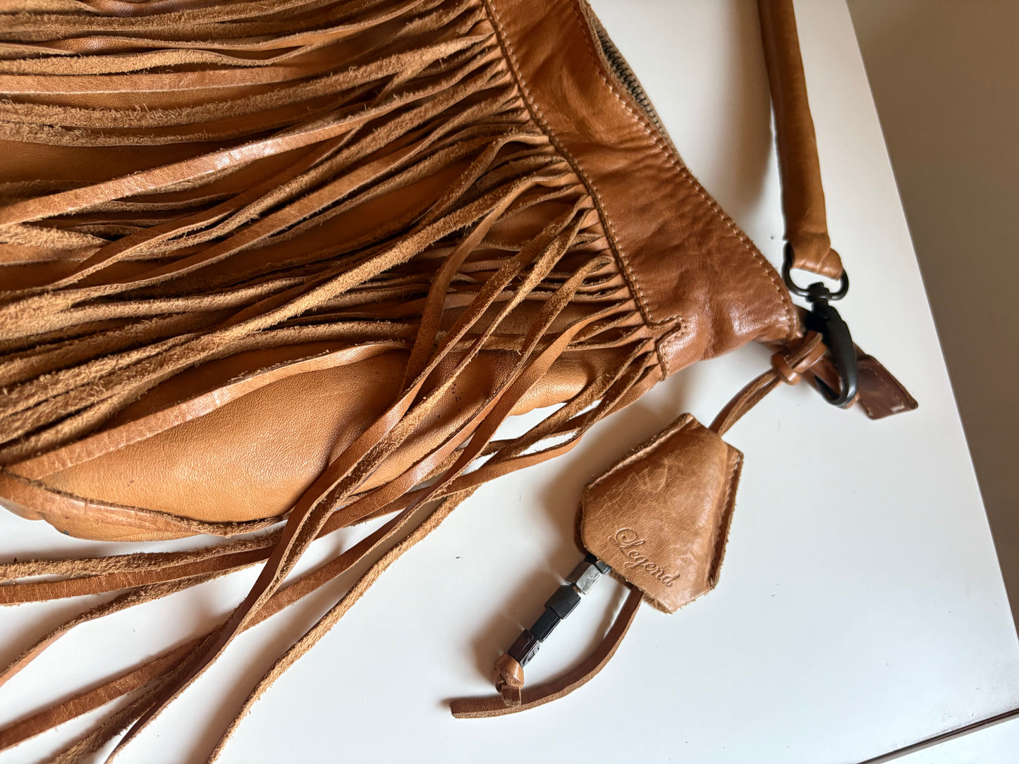Fringe leather hobo shoulder bag
