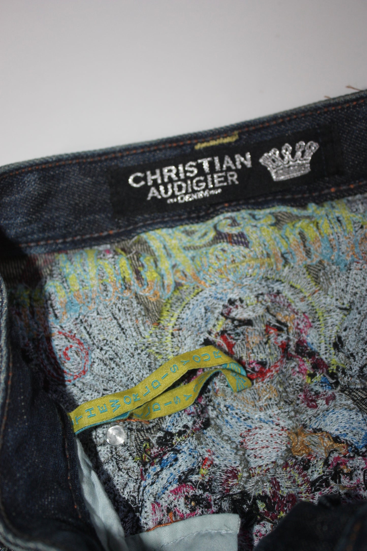 Christian Audigier rare 2000s archive virgin mary embroidered low waist jeans