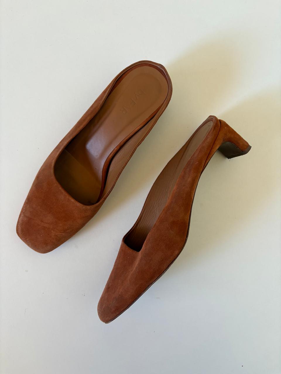 Byfar suede square toe low block heel mules