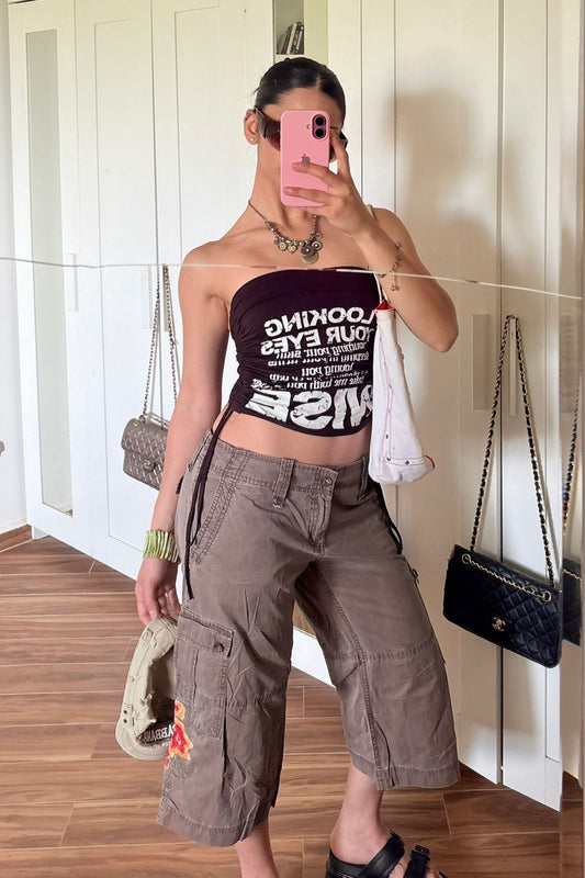 Roxy 2000s embroidered floral cargo capri trousers