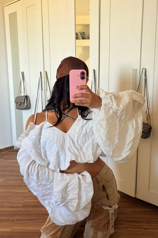 Balloon off shoulder sleeves top