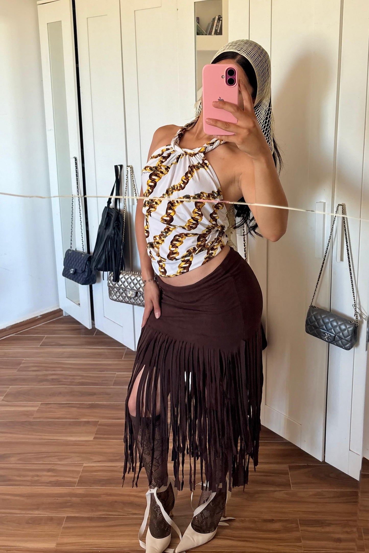Suede fringed skirt