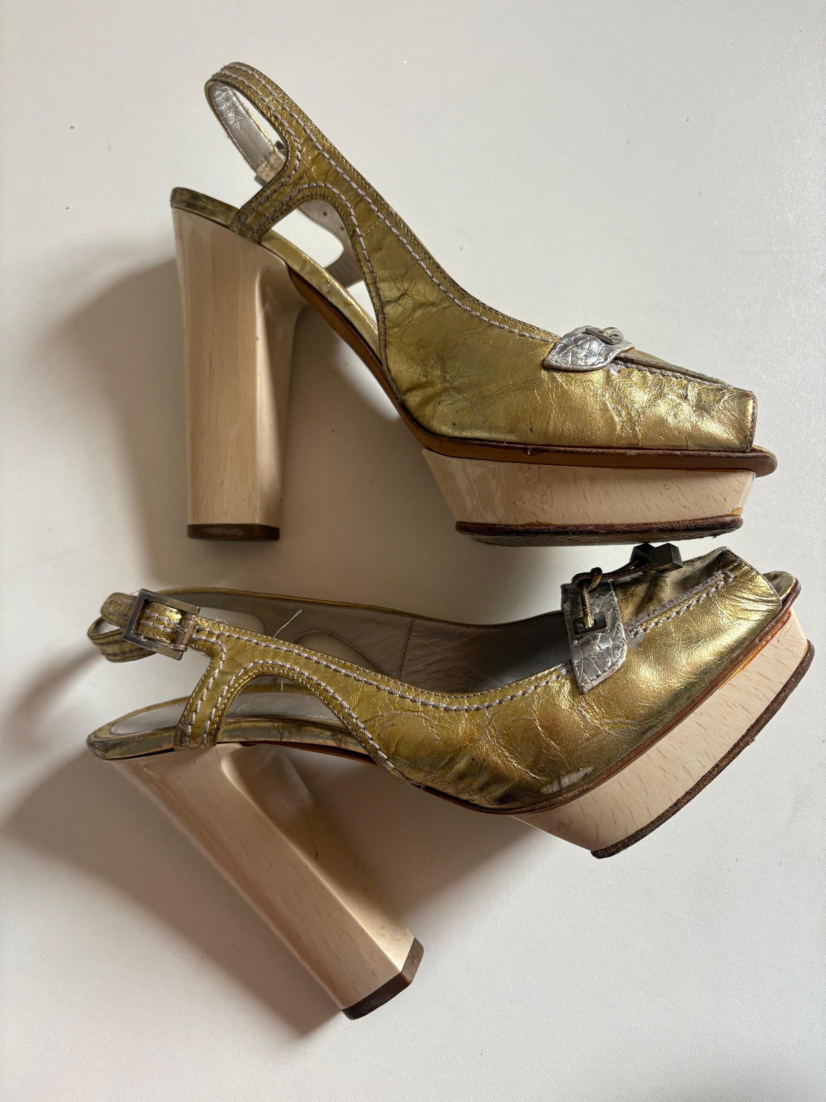 Versace metallic gold heels
