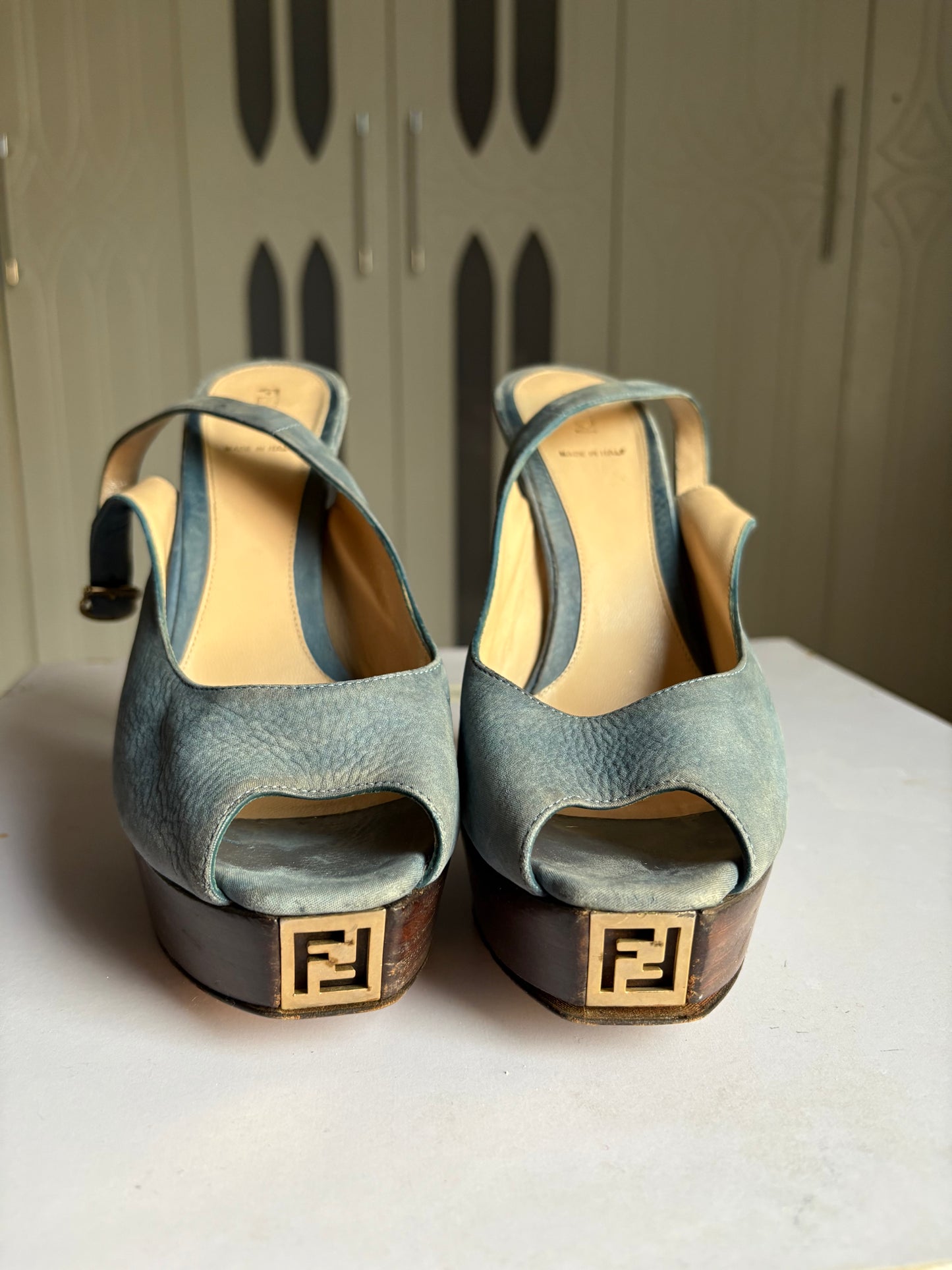 Fendi suede leather slingback heels