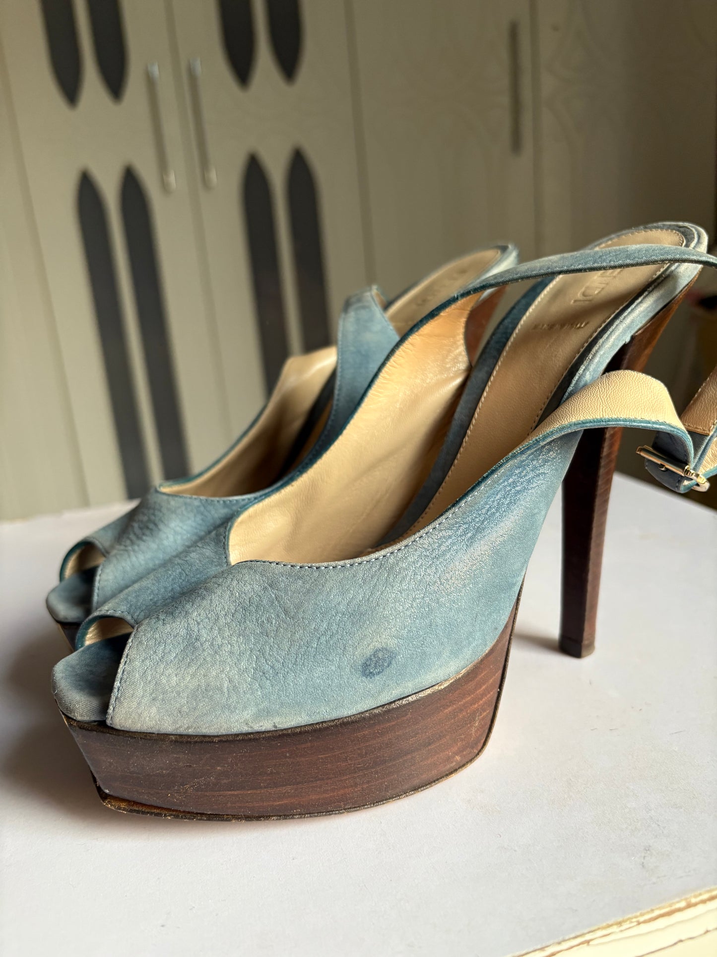 Fendi suede leather slingback heels