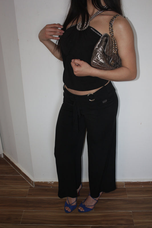 Y2k mid rise lycra wide straight fit pants