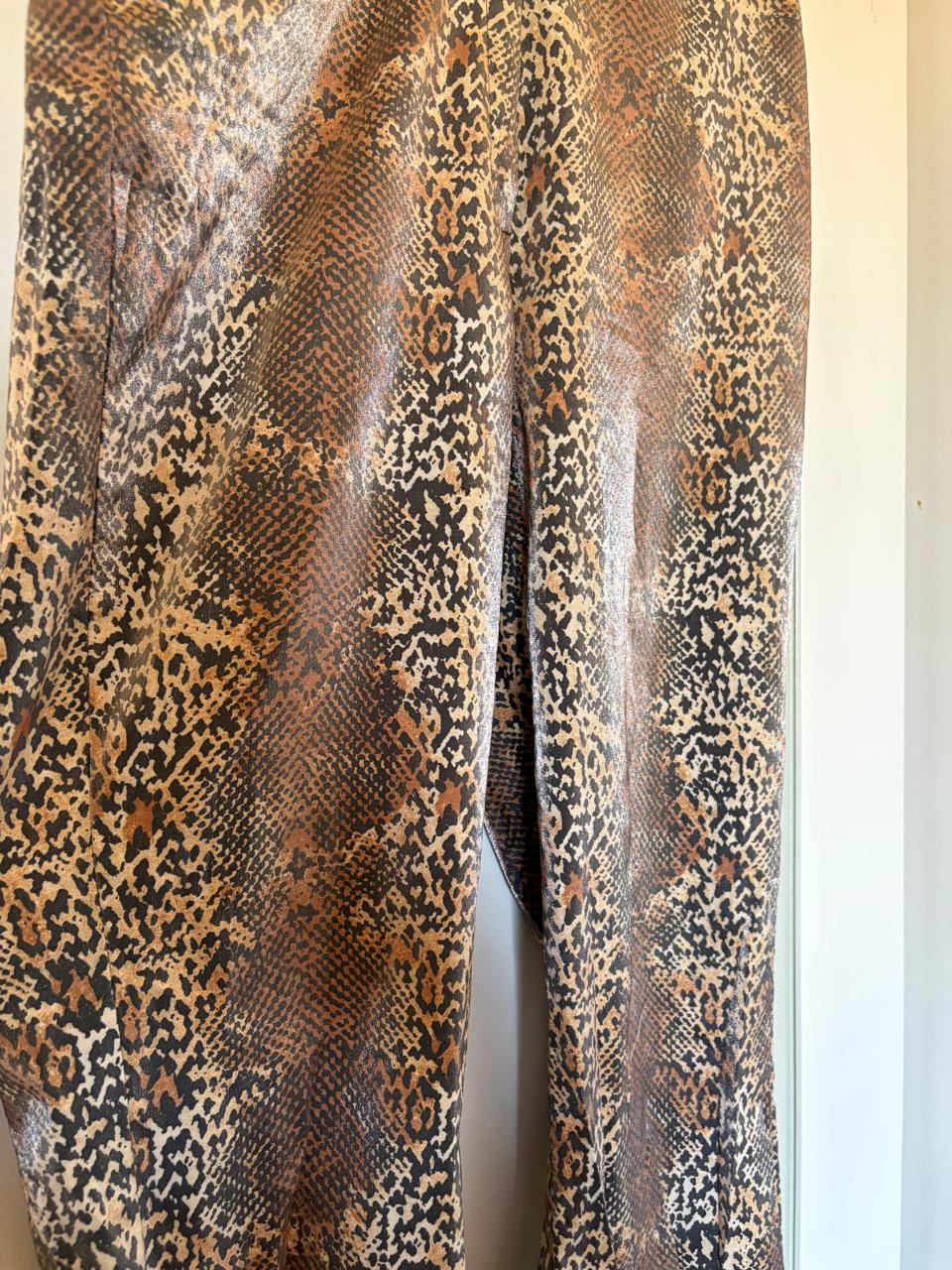 2000s animal print shiny straight-leg pants