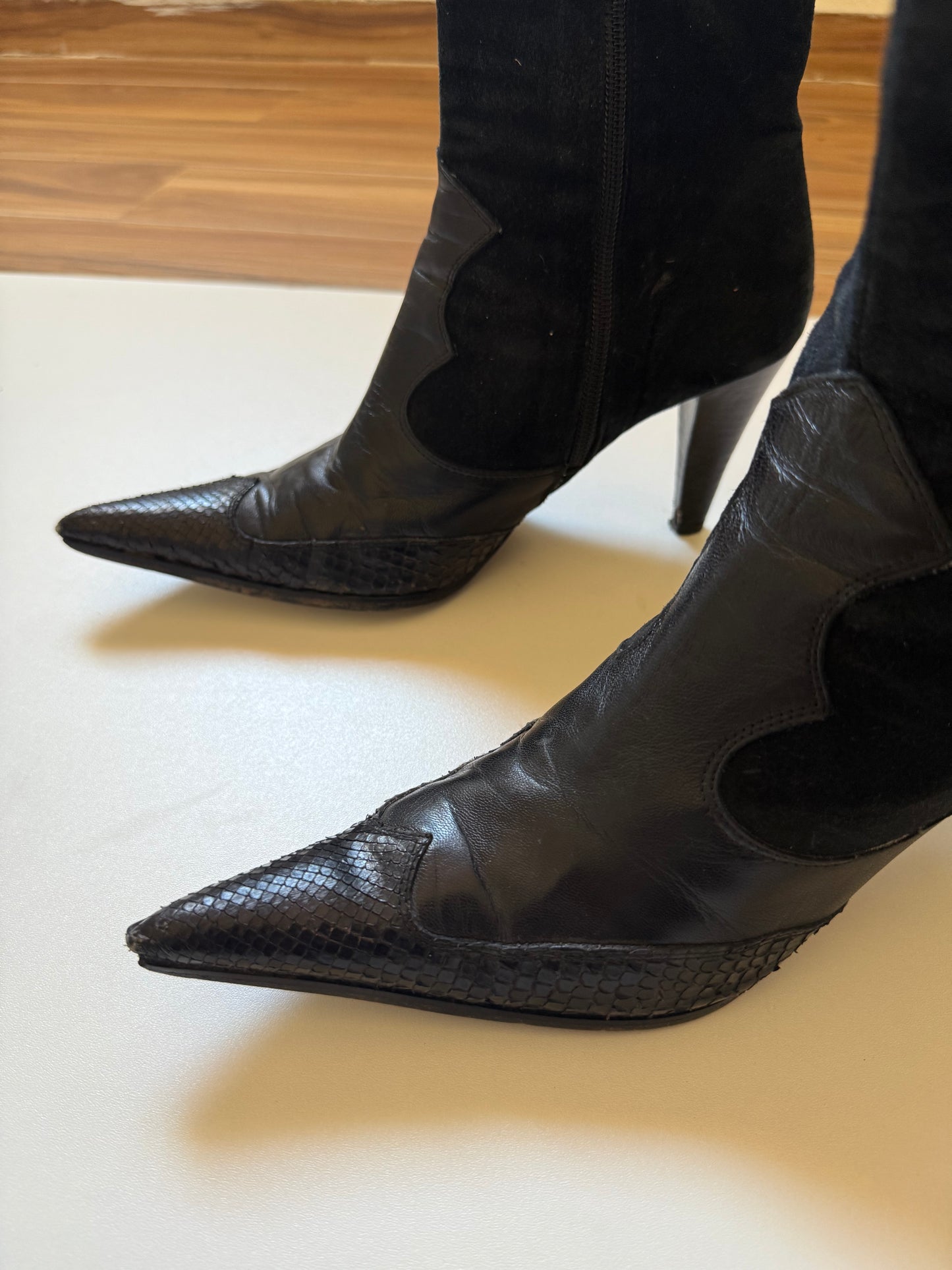 Vintage suede snake leather cowboy style boots