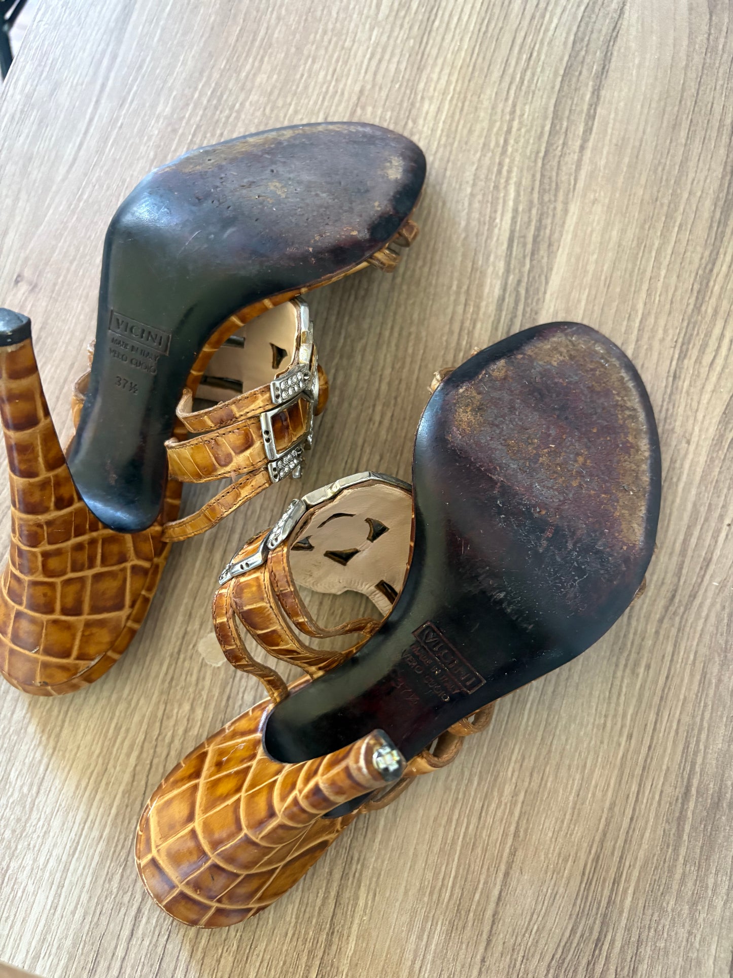 Giuseppe Zanotti Vicini vintage leather croc rhinestone heels