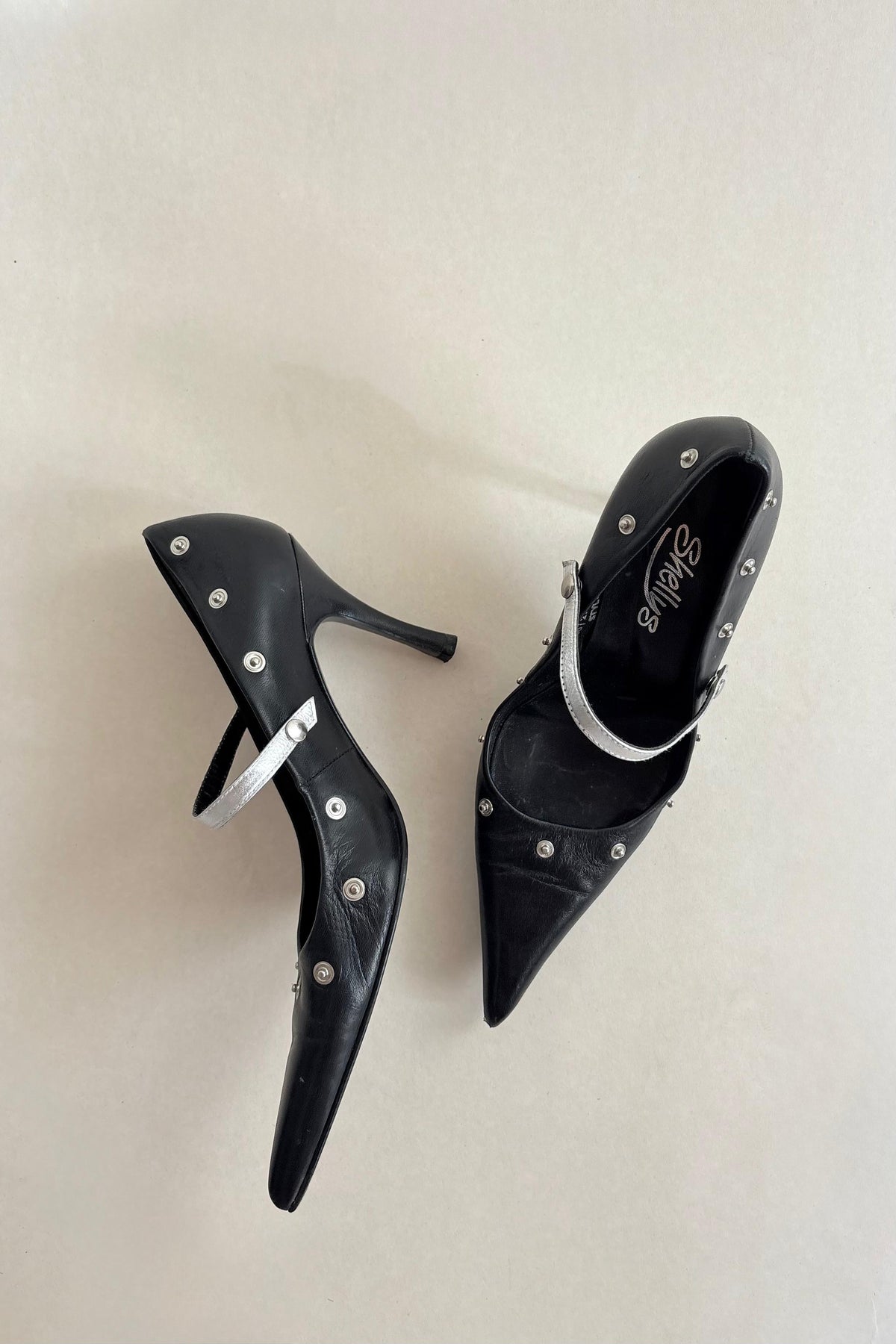 Shellys leather studded heels