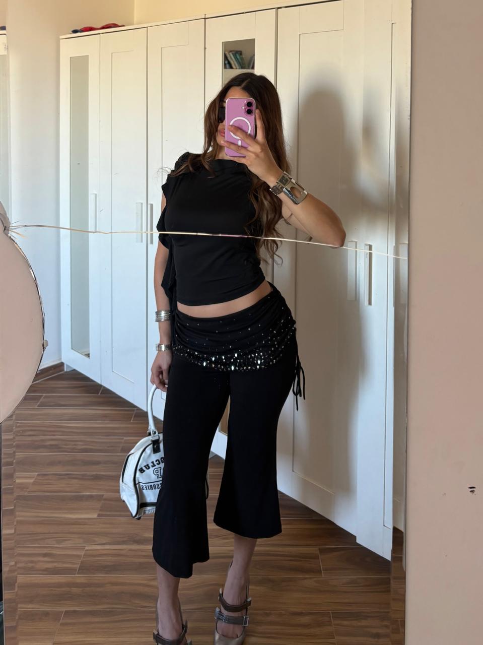 2000s fold over flared capris pants