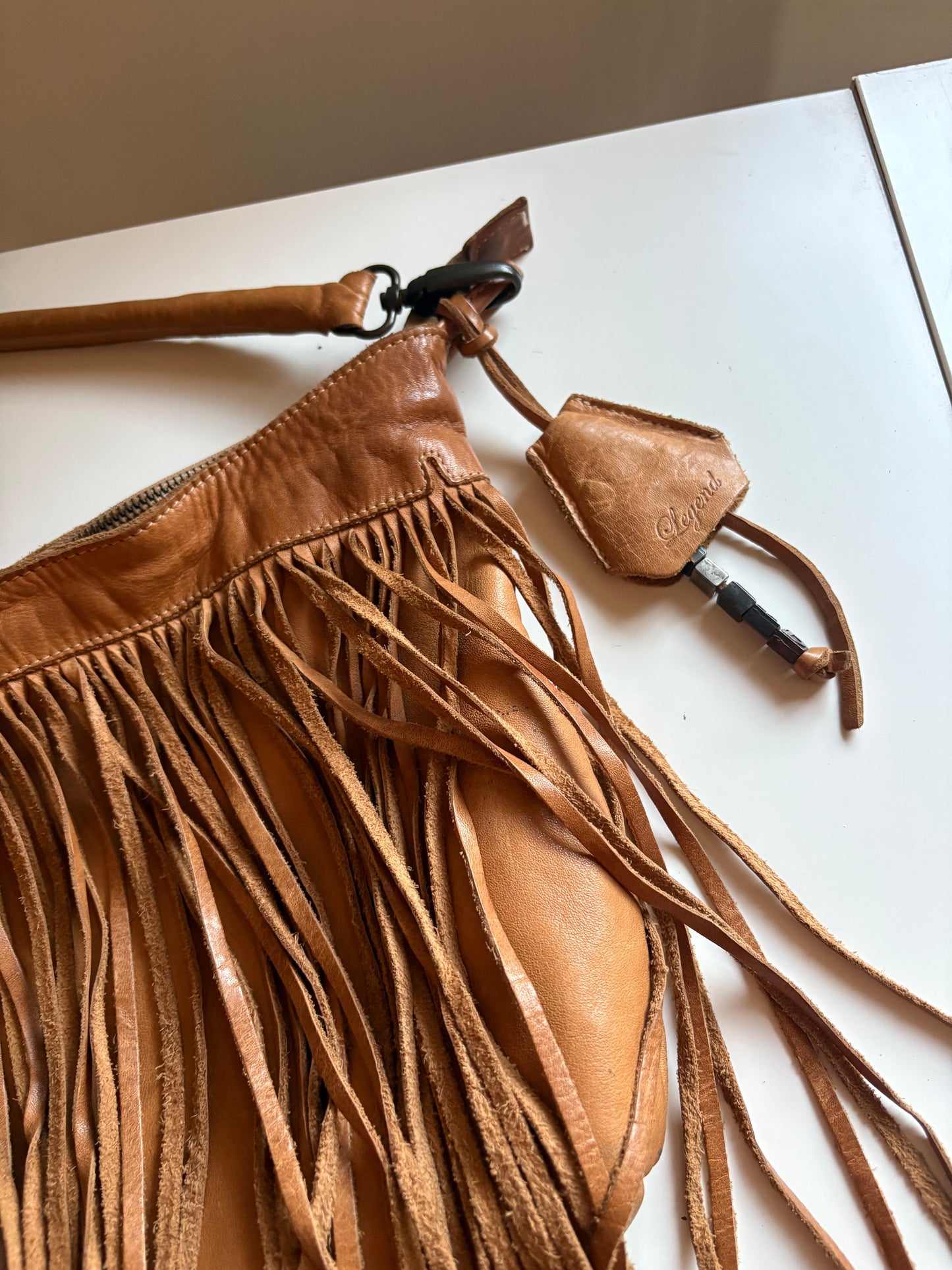Fringe leather hobo shoulder bag
