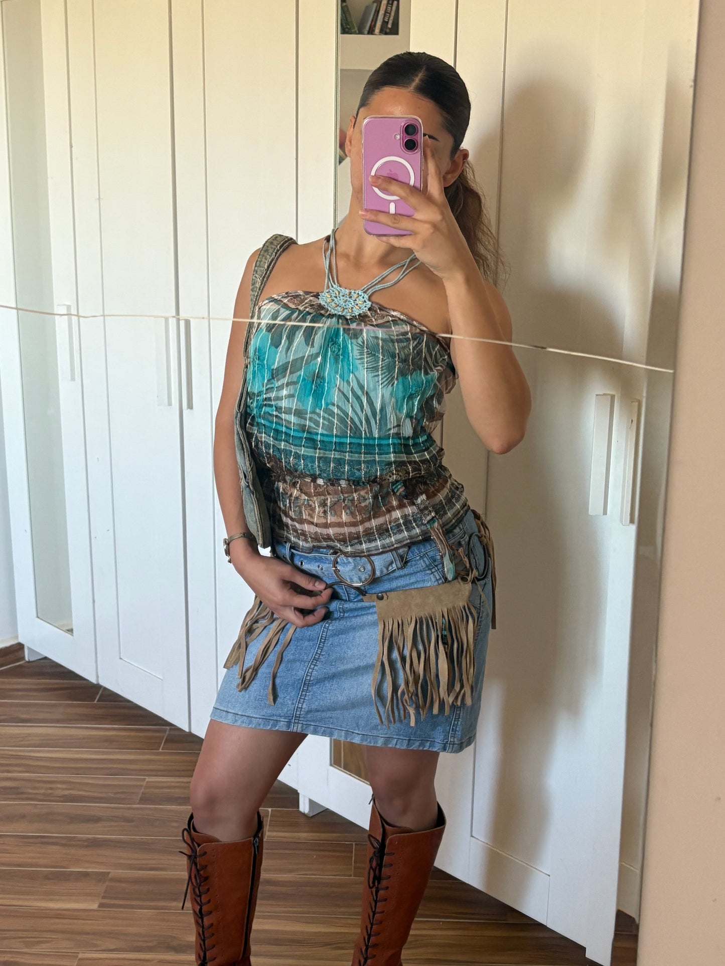 Miss sixty denim belted mid skirt