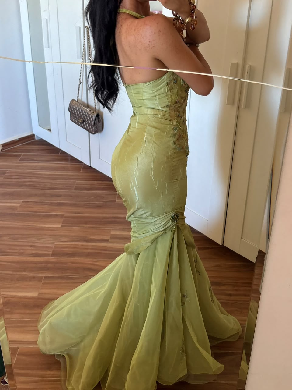 Vintage lime green halter beaded dress