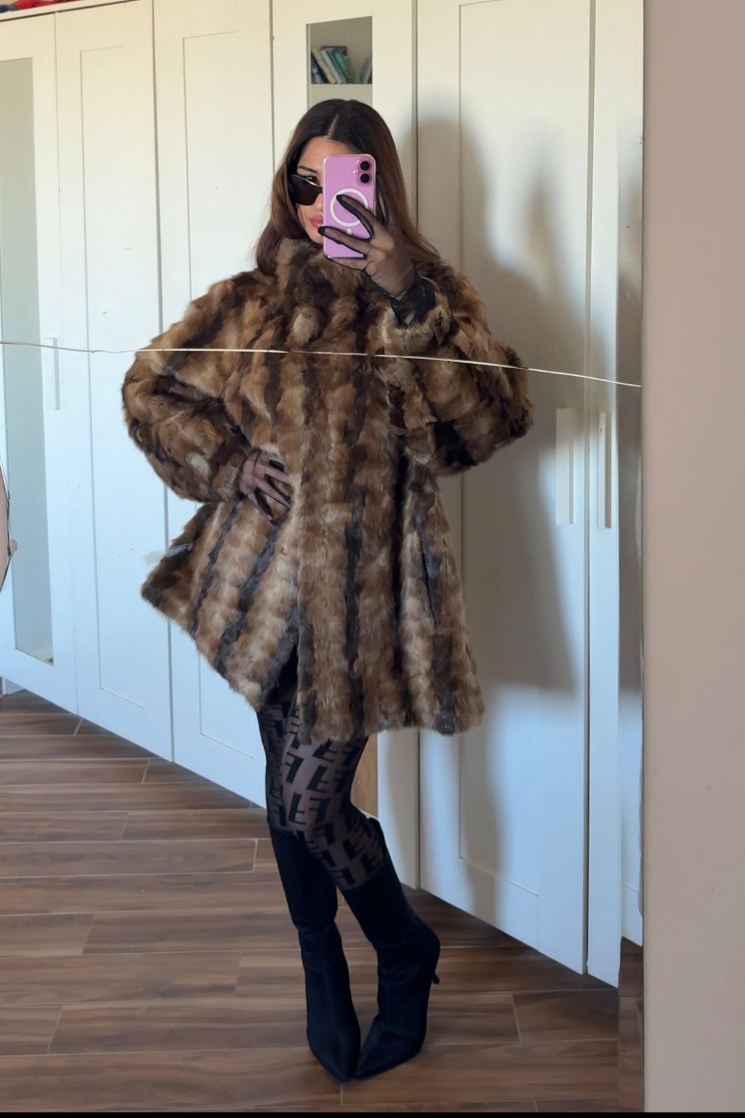 Multicolor mini fur coat