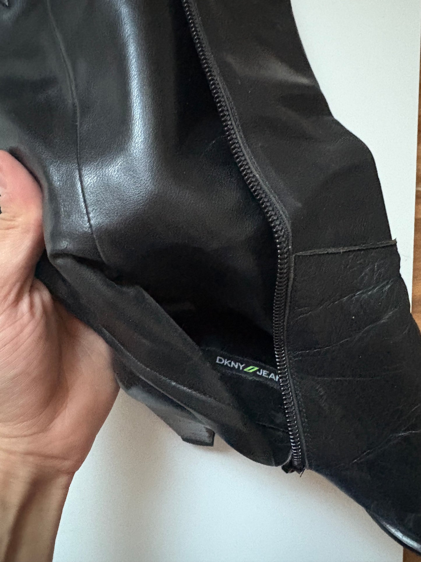 Dkny leather square toe knee high boots